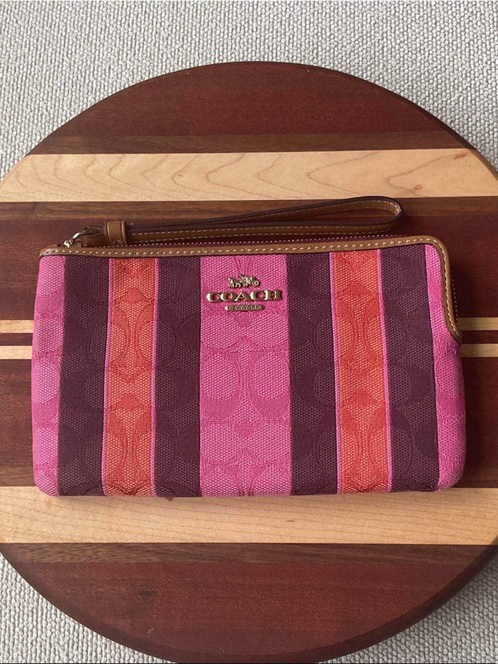 Coach Pink, Berry & Coral Signature Stripe Wristlet